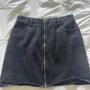 Black Front-Zip A-Line Skirt